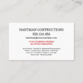 Bricks Wall Construction Carpenter Contractor Logo Visitenkarte (Rückseite)