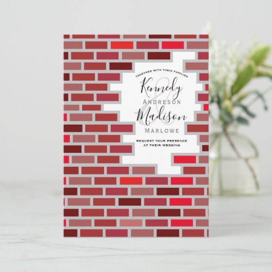 Bricks Wedding Mauerwerk Stone Worker Blocks Einladung (Stehend Vorderseite)