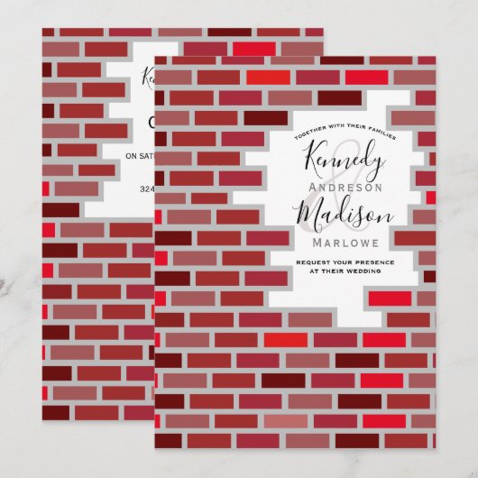 Bricks Wedding Mauerwerk Stone Worker Blocks Einladung (Vorne/Hinten)