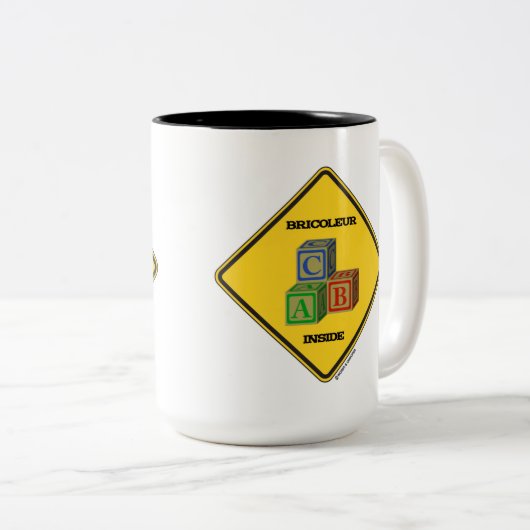 Bricoleur Inside (Gebäude Blocks Warnzeichen) Zweifarbige Tasse (VorderseiteRechts)