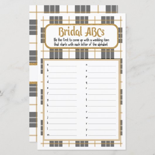 Bridal ABC White Flannel Brautparty Game (Vorne/Hinten)