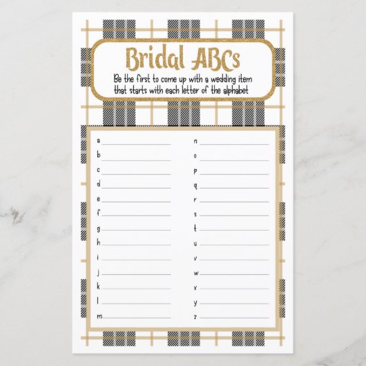 Bridal ABC White Flannel Brautparty Game (Vorderseite)
