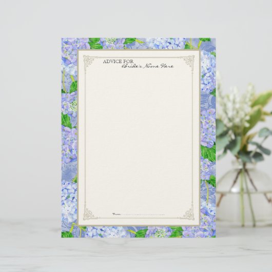 Bridal Advice Page Blue Hydrangea Lace Floral (Stehend Vorderseite)