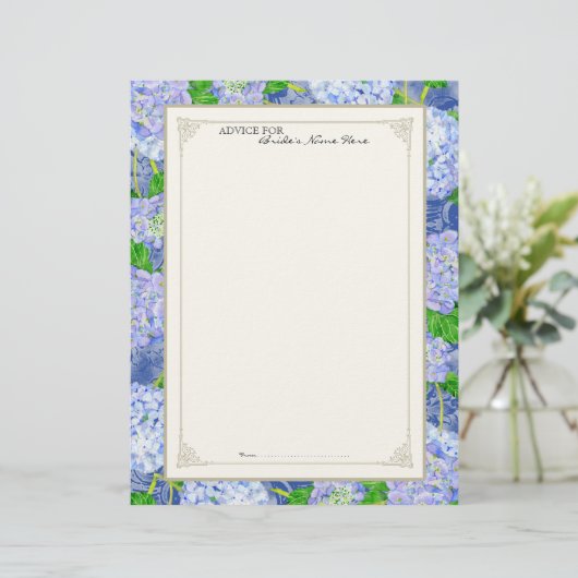 Bridal Advice Page Blue Hydrangea Lace Floral (Stehend Vorderseite)