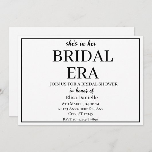 Bridal Ära Minimalistisch Modernes, maßgeschneider Einladung (Vorne/Hinten)