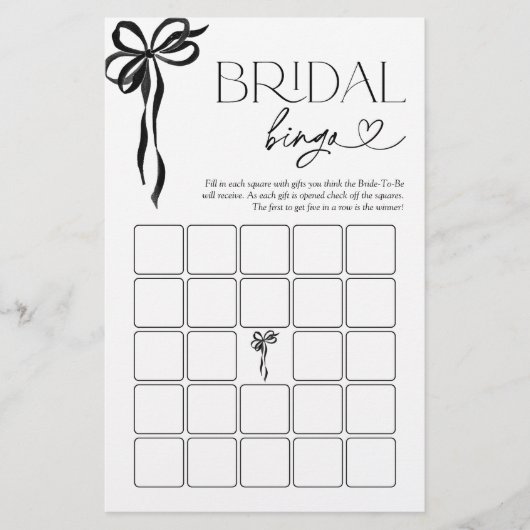 Bridal Bingo Black Bow Brautparty Game (Vorderseite)
