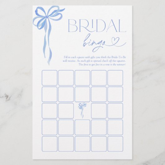 Bridal Bingo Blue Bow Brautparty Game (Vorderseite)