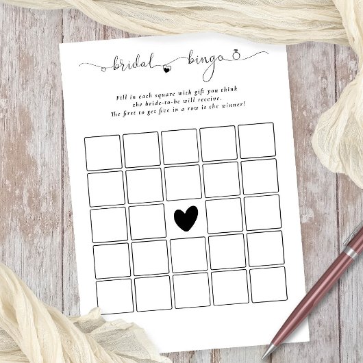 Bridal Bingo Dusche Weiße Spielkarte Einladung