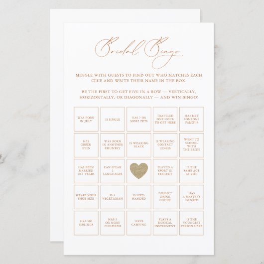 Bridal Bingo Elegantes Brautparty Spiel (Vorne/Hinten)