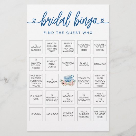 Bridal Bingo Finden Sie das Gast-Brautparty-Spiel (Vorderseite)
