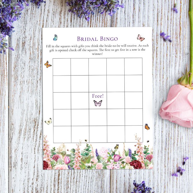 Bridal Bingo Floral Butterfells Brautparty Game (Von Creator hochgeladen)