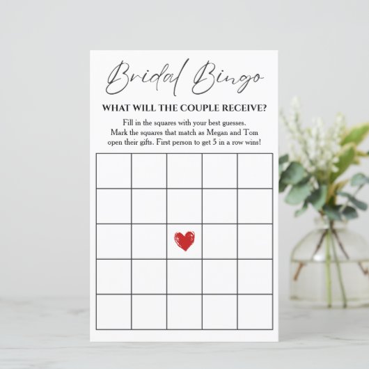 Bridal Bingo Game Card für Couple's Shower (Stehend Vorderseite)