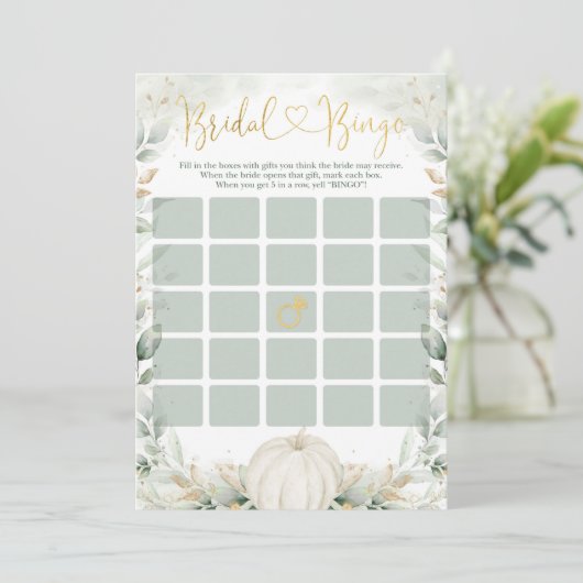Bridal Bingo Game | Fall Greenery Gold Pumpkin (Stehend Vorderseite)