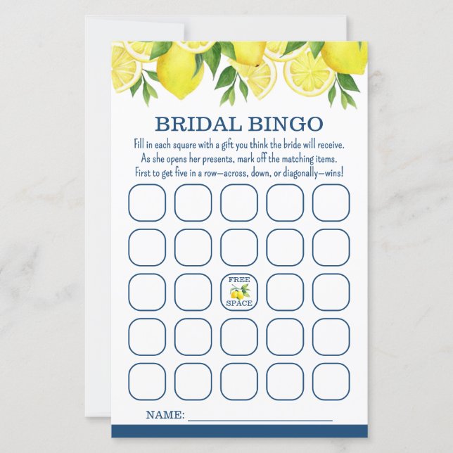 Bridal Bingo Lemon Brautparty Game (Vorderseite)