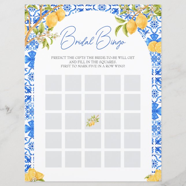 Bridal Bingo Lemon Italienisches Spielblatt (Vorderseite)