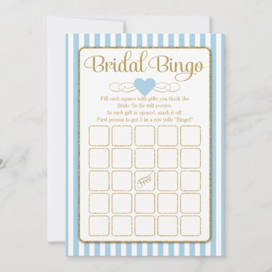 Bridal Bingo Light Blue Gold Brautparty Game Einladung (Vorderseite)