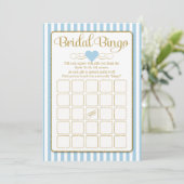 Bridal Bingo Light Blue Gold Brautparty Game Einladung (Stehend Vorderseite)