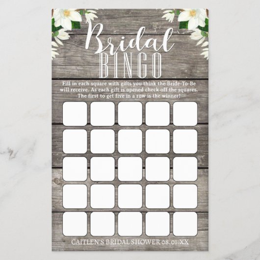 Bridal Bingo Magnolia Blume Rustikale Dusche Flyer (Vorne)