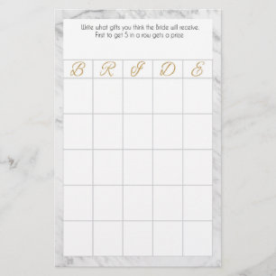 Bridal Bingo Marble und Gold Theme Briefpapier