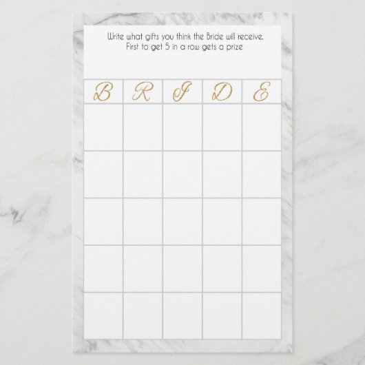 Bridal Bingo Marble und Gold Theme Briefpapier (Vorderseite)