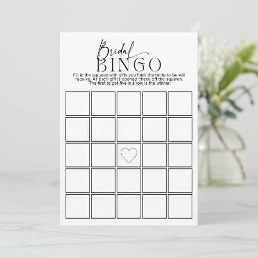 Bridal Bingo Minimalistisch Brautparty Game Einladung (Stehend Vorderseite)