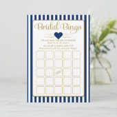 Bridal Bingo Navy Blue Gold Brautparty Game (Stehend Vorderseite)