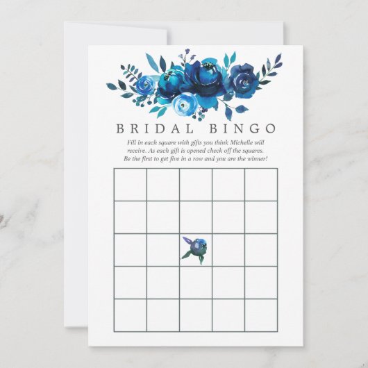 Bridal Bingo, Navy und White Watercolor (Vorderseite)