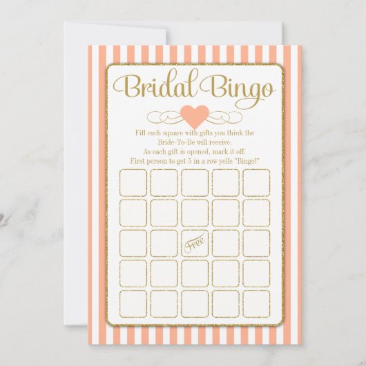 Bridal Bingo Peach Gold Brautparty Game Cards Einladung (Vorderseite)