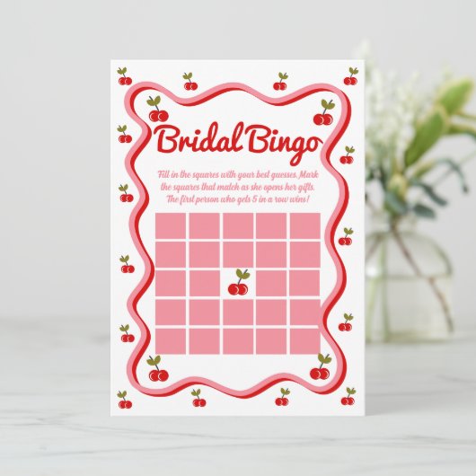 Bridal Bingo Retro Cherry Brautparty Game Card Einladung (Stehend Vorderseite)