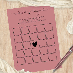 Bridal Bingo Shower Dusty Rose Pink Game Card Einladung