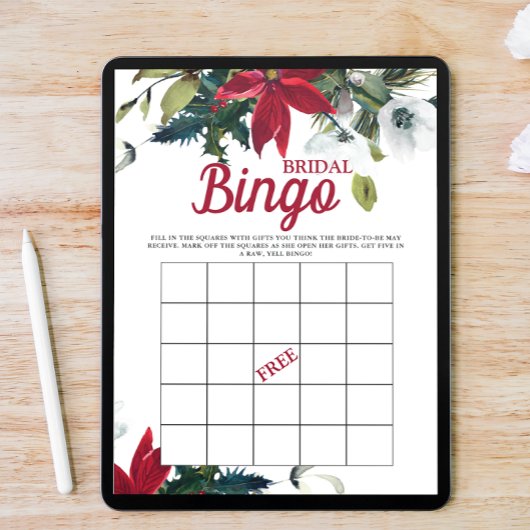 Bridal Bingo Winter Poinsettia Brautparty Game Einladung
