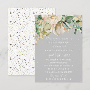 Bridal Birthday Blume Gold Minze Grau Wasserfarbe Einladung