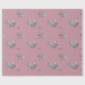 Bridal Blue Hydrangeas und Vögel auf Rosa Geschenkpapier (Flach)