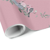 Bridal Blue Hydrangeas und Vögel auf Rosa Geschenkpapier (Rolleneckpunkt)