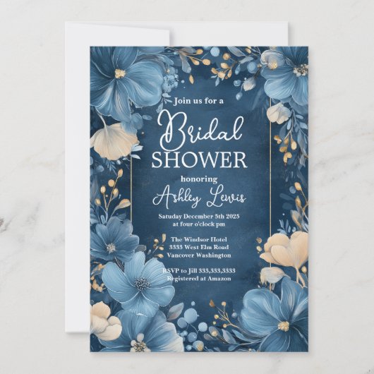 Bridal Blue Liebe, Blumen Einladung (Vorderseite)