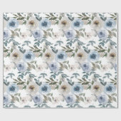 Bridal Blue und White Water Color Rose Geschenkpapier (Flach)