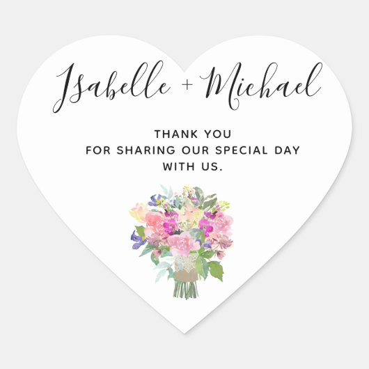 Bridal Bouquet Personalisiert Wedding Danke Herz-Aufkleber (Vorderseite)