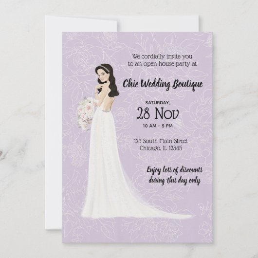 Bridal Boutique offenes Haus wählen Hintergrundfar Einladung (Vorderseite)