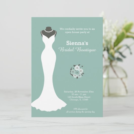 Bridal Boutique - Wählen Sie Ihre Hintergrundfarbe Einladung (Stehend Vorderseite)