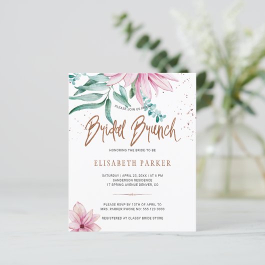 Bridal Brunch Chic Blumendusche Einladung (Stehend Vorderseite)