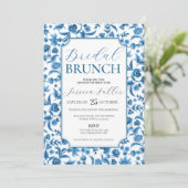 Bridal Brunch Chintz Blue & White Floral Ditsy Einladung (Stehend Vorderseite)