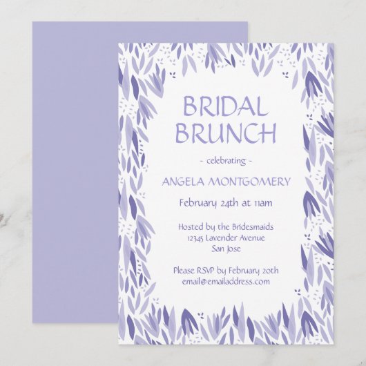 Bridal Brunch Lavendel Blätter Muster Einladung (Vorne/Hinten)