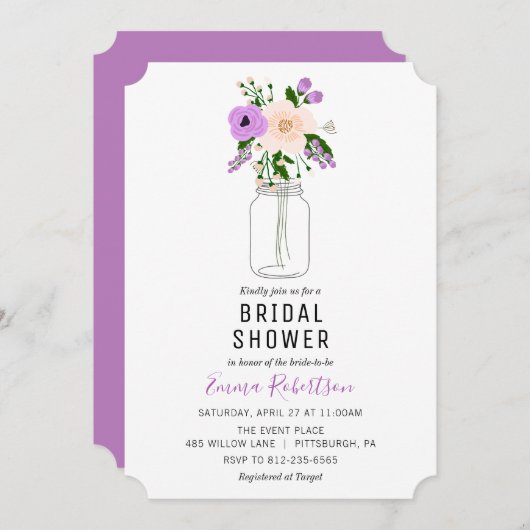 Bridal Brunch Lila Bouquet Dusche Einladung (Vorne/Hinten)