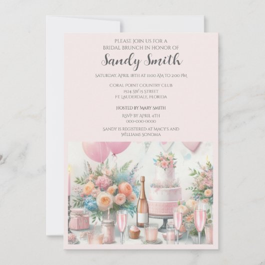 Bridal Brunch mit rosa Einladung (Vorderseite)
