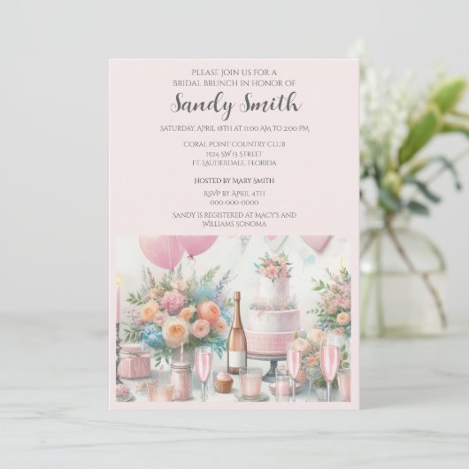 Bridal Brunch mit rosa Einladung (Stehend Vorderseite)