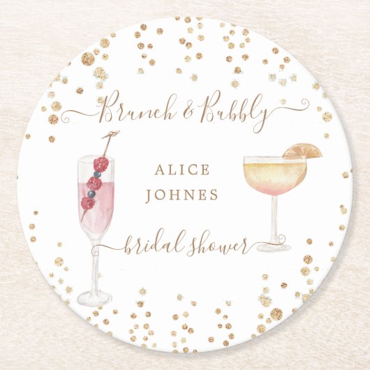 Bridal-Brunch mit vergoldeten Cocktails in Gold Gl Runder Pappuntersetzer (Vorderseite)