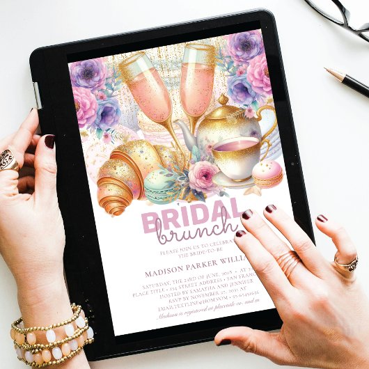 Bridal Brunch Pastell Pink Türkis Gold Glitzer Einladung