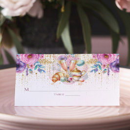 Bridal Brunch Pink Gold Glitzer Floral Platzkarte