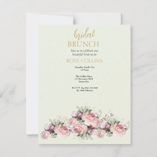 Bridal Brunch Rose Bouquet personalisieren Einladung (Vorderseite)