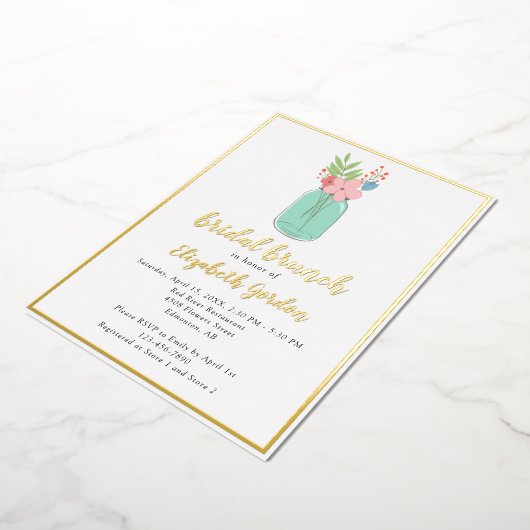 Bridal Brunch Shower Mason Jar Blume Goldene Fossi Folieneinladung (Gedreht)